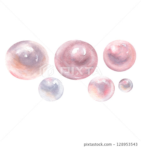 Pearl watercolor delicate natural sea isolated on white background. Pearl watercolor delicate natural sea isolated on white background. 128953543