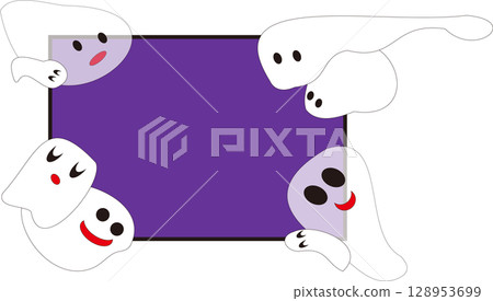 Halloween color scheme frame, purple background, white ghosts 128953699