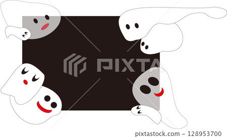 Halloween color scheme frame, black background, white ghosts 128953700