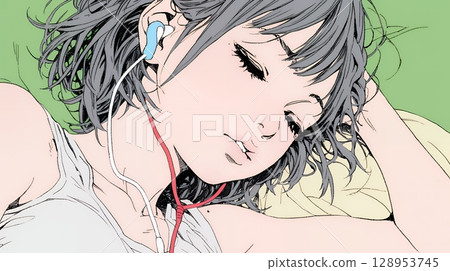 A young woman sleeping with a happy face 128953745
