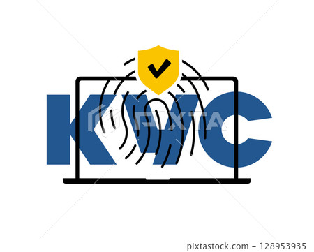 KYC compliance with secure identity verification, customer onboarding. KYC verification and eKYC solution for anti-money laundering and fraud prevention. Isolated on white vector illustration 128953935