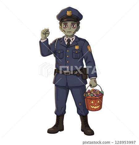 A cute child in a anime-style cartoon Halloween costume, happy for Halloween. White background. A cute child in a anime-style cartoon Halloween costume, happy for Halloween. White background. 128953997