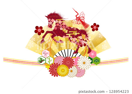 馬年賀卡扇子圖標 馬年賀卡扇子圖標 128954223