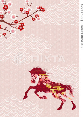 馬新年賀卡櫻花背景 128954225
