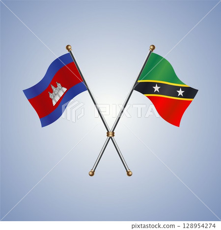 North Korea and ST. Kitts Nevis flag. Vector Illustration 128954274