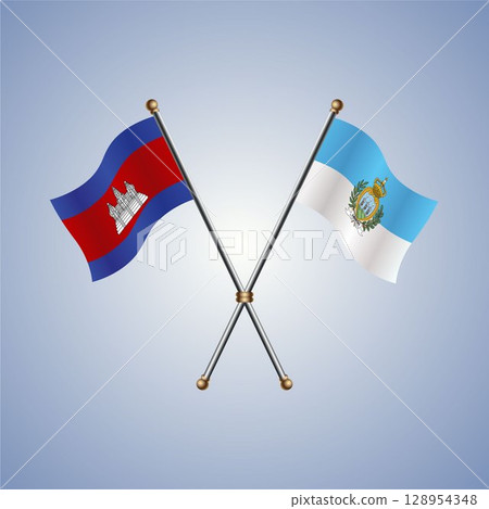 North Korea and San Marino flag. Vector Illustration 128954348