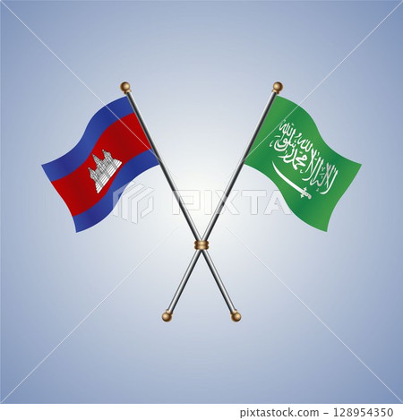 North Korea and Saudi Arabia flag. Vector Illustration 128954350