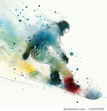 Dynamic Snowboarder in Artistic Motion with Generative AI. 128954565