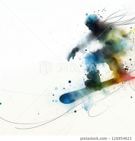 Dynamic Snowboarder in Artistic Motion with Generative AI. 128954621