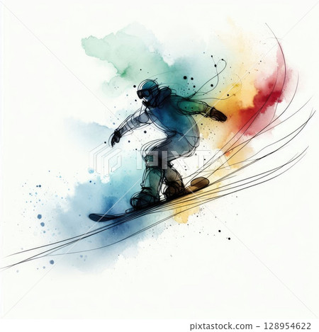 Dynamic Snowboarder in Artistic Motion with Generative AI. 128954622