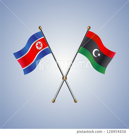 North Korea and Libya flag. Vector Illustration 128954838