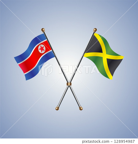 North Korea and Jamaica flag. Vector Illustration 128954987