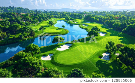 Aerial view of a golf course 128955006