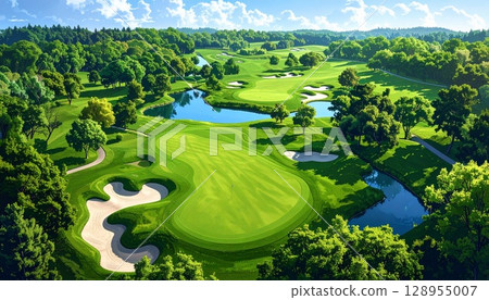 Aerial view of a golf course 128955007