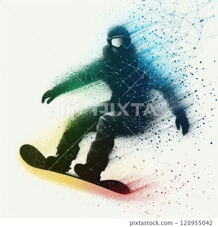 Dynamic Snowboarder in Artistic Motion with Generative AI. 128955042