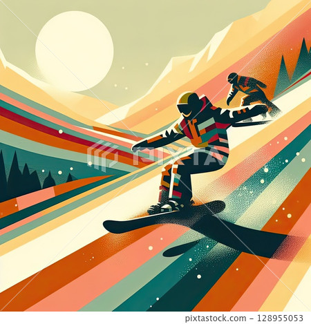 Dynamic Snowboarder in Artistic Motion with Generative AI. 128955053