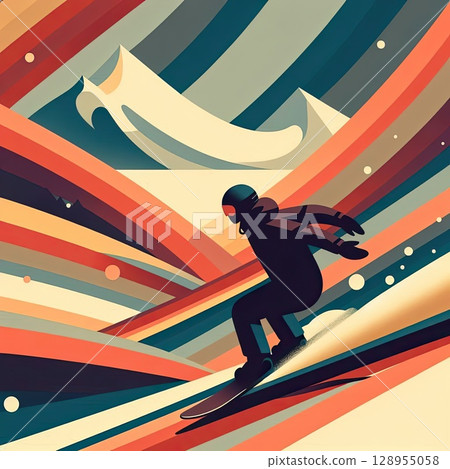 Dynamic Snowboarder in Artistic Motion with Generative AI. 128955058