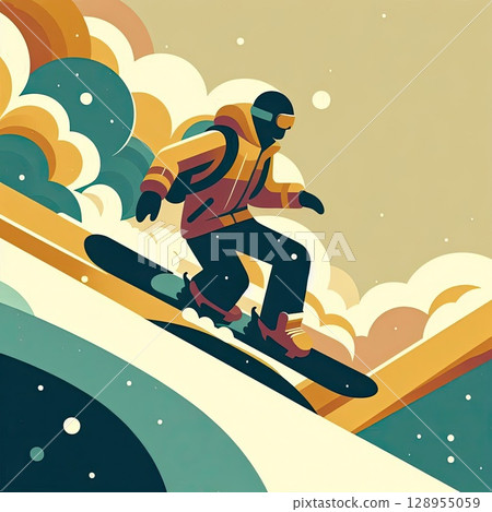 Dynamic Snowboarder in Artistic Motion with Generative AI. 128955059