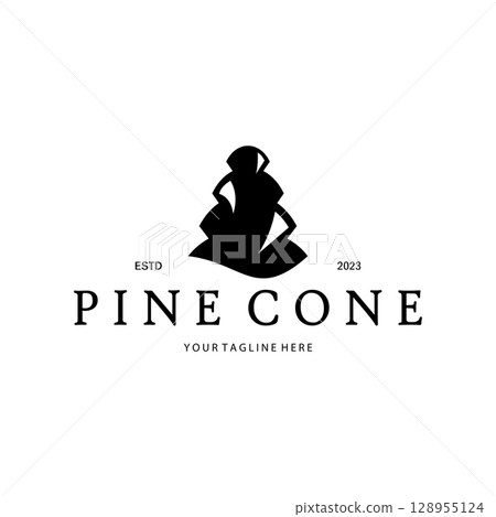 abstract simple pinecone logo pine tree design,for business,badge,emblem,pine plantation,pine wood industry 128955124