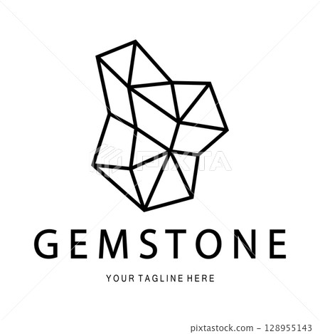 Luxury Polygon Diamond Crystal Line Art,Gem,Gemstone Emerald,Jade,Diamond, Gold, and Precious Jewelry Logo Design 128955143