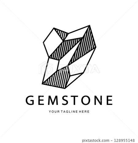 Luxury Polygon Diamond Crystal Line Art,Gem,Gemstone Emerald,Jade,Diamond, Gold, and Precious Jewelry Logo Design 128955148