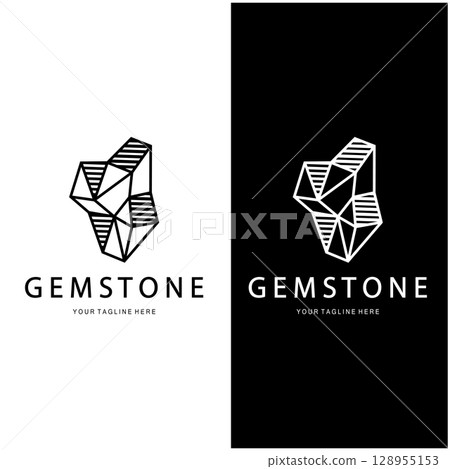 Luxury Polygon Diamond Crystal Line Art,Gem,Gemstone Emerald,Jade,Diamond, Gold, and Precious Jewelry Logo Design 128955153