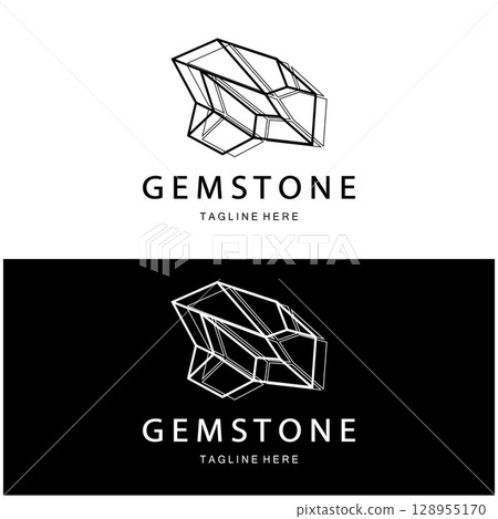 Luxury Polygon Diamond Crystal Line Art,Gem,Gemstone Emerald,Jade,Diamond, Gold, and Precious Jewelry Logo Design 128955170