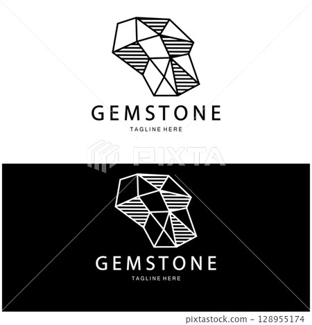 Luxury Polygon Diamond Crystal Line Art,Gem,Gemstone Emerald,Jade,Diamond, Gold, and Precious Jewelry Logo Design 128955174