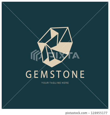 Luxury Polygon Diamond Crystal Line Art,Gem,Gemstone Emerald,Jade,Diamond, Gold, and Precious Jewelry Logo Design 128955177