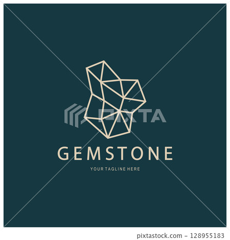Luxury Polygon Diamond Crystal Line Art,Gem,Gemstone Emerald,Jade,Diamond, Gold, and Precious Jewelry Logo Design 128955183