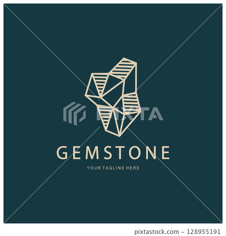 Luxury Polygon Diamond Crystal Line Art,Gem,Gemstone Emerald,Jade,Diamond, Gold, and Precious Jewelry Logo Design 128955191