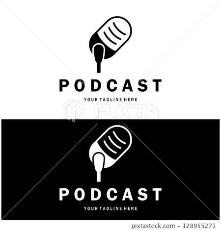 podcast logo with microphone and earphone audio, radio waves. for studio, talk show, chat, information sharing, interview, multimedia and web. podcast logo with microphone and earphone audio, radio waves. for studio, talk show, chat, information sharing, interview, multimedia and web. 128955271