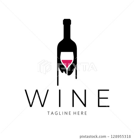 Wine logo with wine glasses and bottles.for night clubs,bars,cafe and wine shops. 128955318