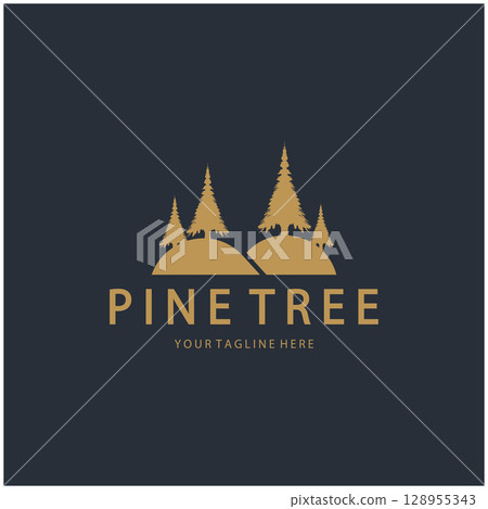 abstract simple pinecone logo pine tree design,for business,badge,emblem,pine plantation,pine wood industry 128955343