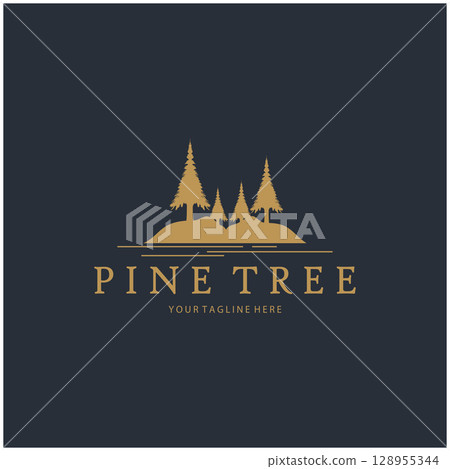 abstract simple pinecone logo pine tree design,for business,badge,emblem,pine plantation,pine wood industry 128955344