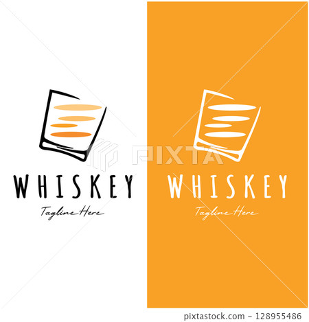 Vintage premium whiskey logo label with glass or beer. for drinks, bars, clubs, cafes, companies. 128955486