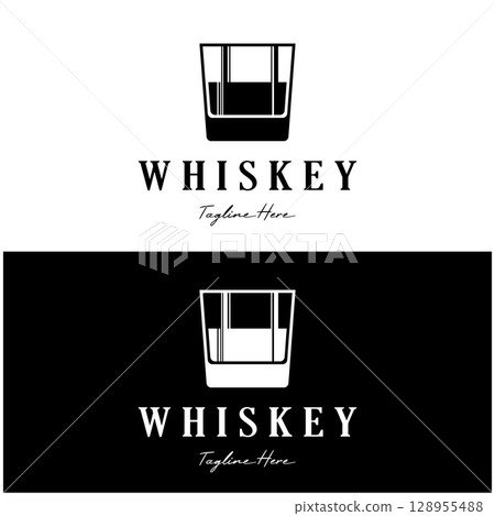 Vintage premium whiskey logo label with glass or beer. for drinks, bars, clubs, cafes, companies. 128955488