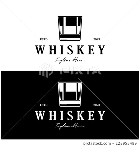 Vintage premium whiskey logo label with glass or beer. for drinks, bars, clubs, cafes, companies. Vintage premium whiskey logo label with glass or beer. for drinks, bars, clubs, cafes, companies. 128955489