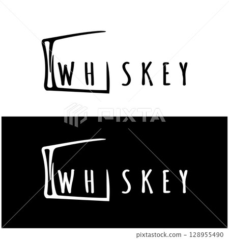 Vintage premium whiskey logo label with glass or beer. for drinks, bars, clubs, cafes, companies. 128955490