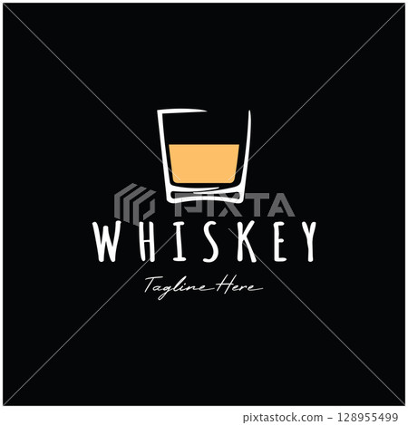 Vintage premium whiskey logo label with glass or beer. for drinks, bars, clubs, cafes, companies. Vintage premium whiskey logo label with glass or beer. for drinks, bars, clubs, cafes, companies. 128955499