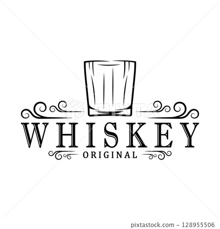 Vintage premium whiskey logo label with glass or beer. for drinks, bars, clubs, cafes, companies. Vintage premium whiskey logo label with glass or beer. for drinks, bars, clubs, cafes, companies. 128955506