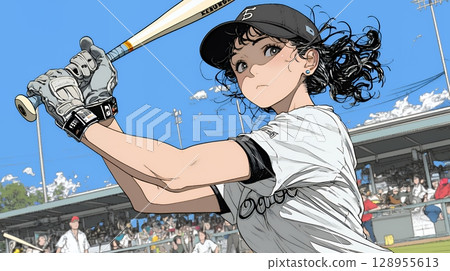 Young woman playing baseball 128955613