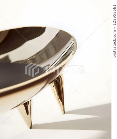 A gold bowl with a silver base and legs 128955661