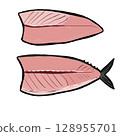 Illustration of two fillets of fish (red fish/suitable for tuna and mackerel) 128955701