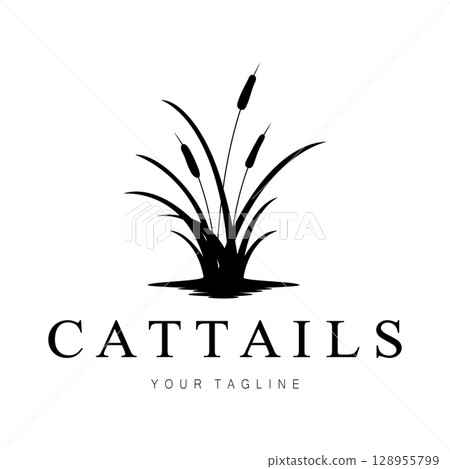 cattails or river reed grass plant logo design, aquatic plants, swamp, wild grass vector 128955799