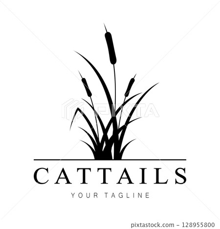 cattails or river reed grass plant logo design, aquatic plants, swamp, wild grass vector 128955800