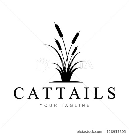 cattails or river reed grass plant logo design, aquatic plants, swamp, wild grass vector cattails or river reed grass plant logo design, aquatic plants, swamp, wild grass vector 128955803