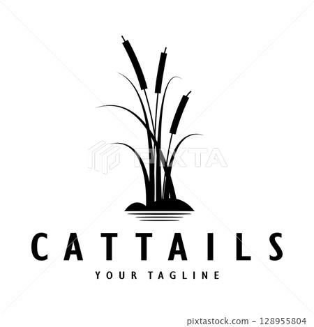 cattails or river reed grass plant logo design, aquatic plants, swamp, wild grass vector cattails or river reed grass plant logo design, aquatic plants, swamp, wild grass vector 128955804