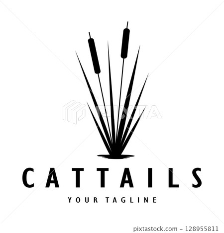 cattails or river reed grass plant logo design, aquatic plants, swamp, wild grass vector 128955811