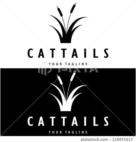 cattails or river reed grass plant logo design, aquatic plants, swamp, wild grass vector 128955813